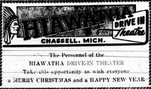 Hiawatha Drive-In Theatre - Dec 1953 Christmas Ad (newer photo)